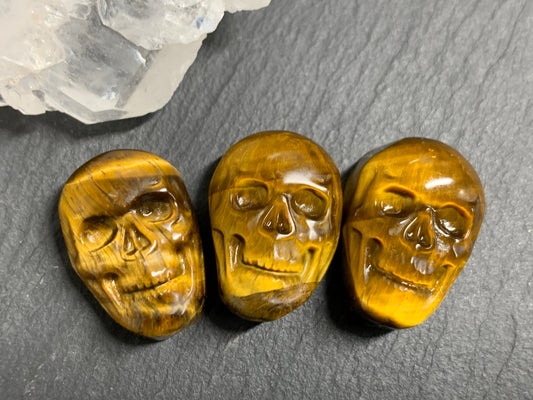 Natural Tiger Eye Skull Cabochon 15x22mm – Polished Carved Gemstone Skull for Jewelry Making