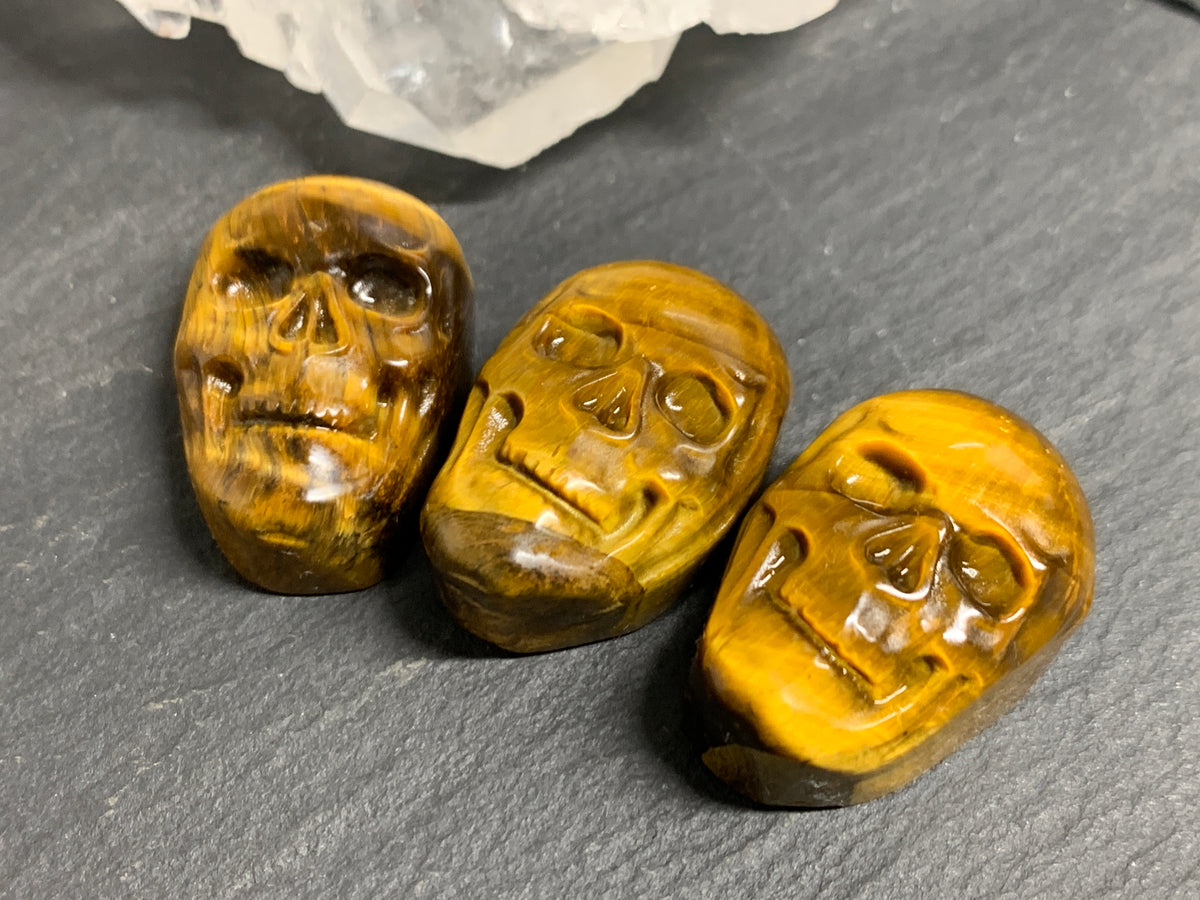 Natural Tiger Eye Skull Cabochon 15x22mm – Polished Carved Gemstone Skull for Jewelry Making