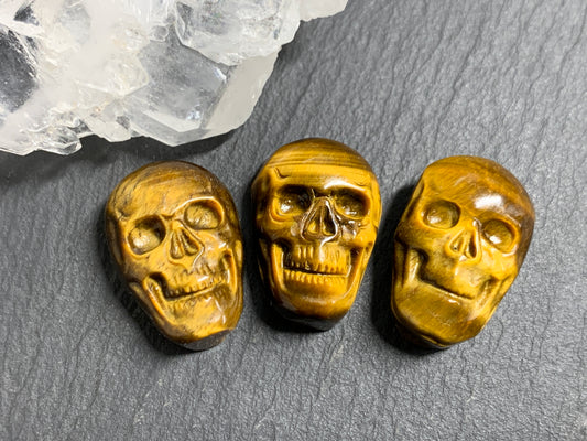 Natural Tiger Eye Skull Cabochon 15x22mm – Polished Carved Gemstone Skull for Jewelry Making