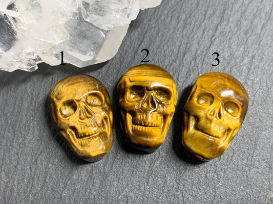 Natural Tiger Eye Skull Cabochon 15x22mm – Polished Carved Gemstone Skull for Jewelry Making
