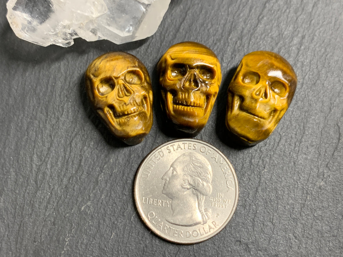 Natural Tiger Eye Skull Cabochon 15x22mm – Polished Carved Gemstone Skull for Jewelry Making
