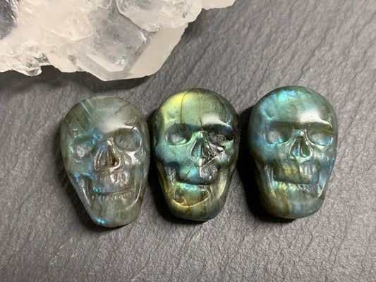 Labradorite Skull Carving 22mm long Blue - Geen Flash Crystal Skull, Witchy Jewelry
