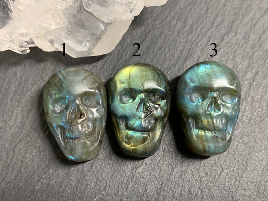 Labradorite Skull Carving 22mm long Blue - Geen Flash Crystal Skull, Witchy Jewelry