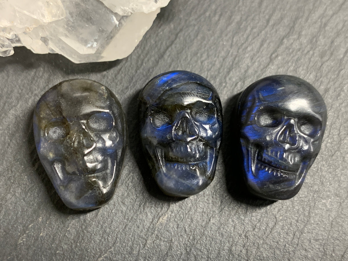 Labradorite Skull Carving 22mm long Blue Flash Crystal Skull, Witchy Jewelry