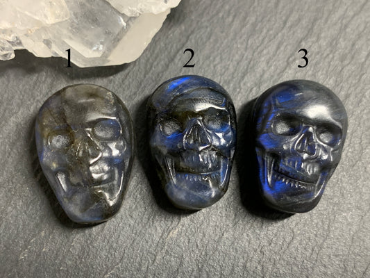 Labradorite Skull Carving 22mm long Blue Flash Crystal Skull, Witchy Jewelry