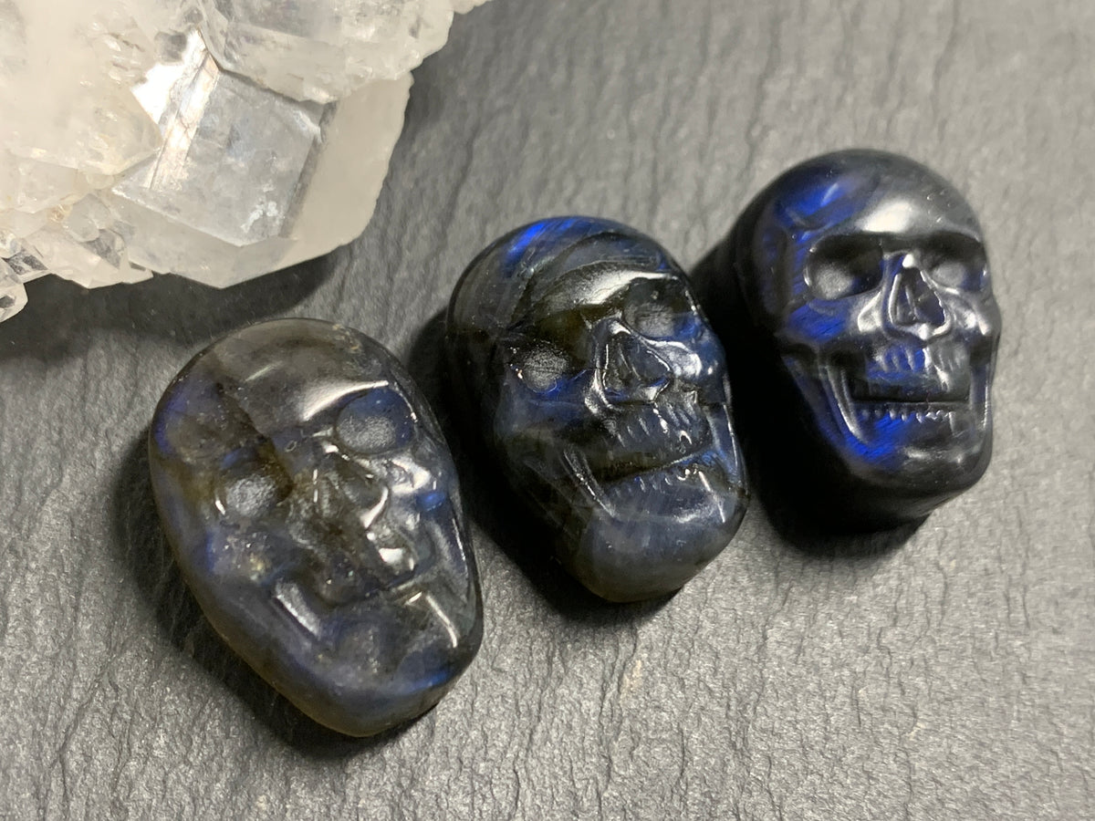 Labradorite Skull Carving 22mm long Blue Flash Crystal Skull, Witchy Jewelry