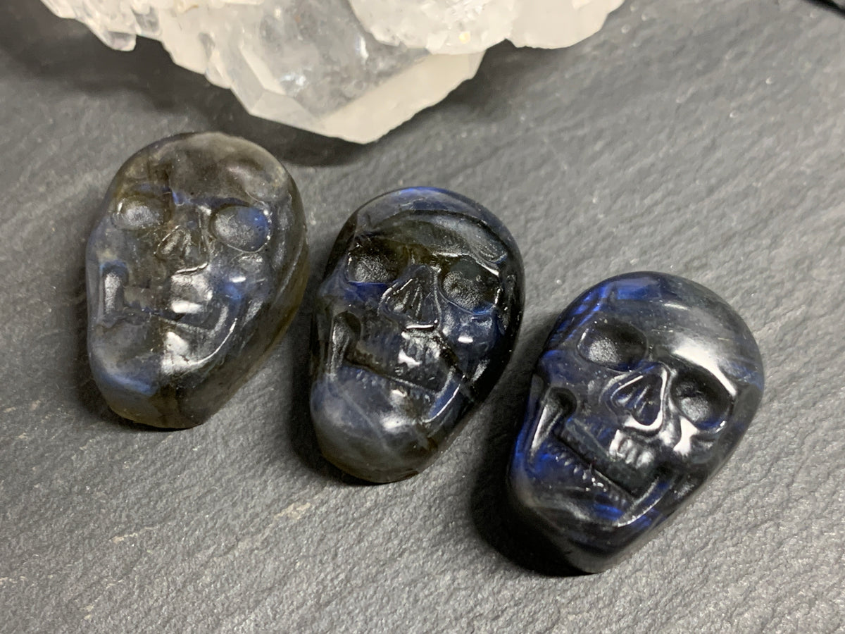 Labradorite Skull Carving 22mm long Blue Flash Crystal Skull, Witchy Jewelry