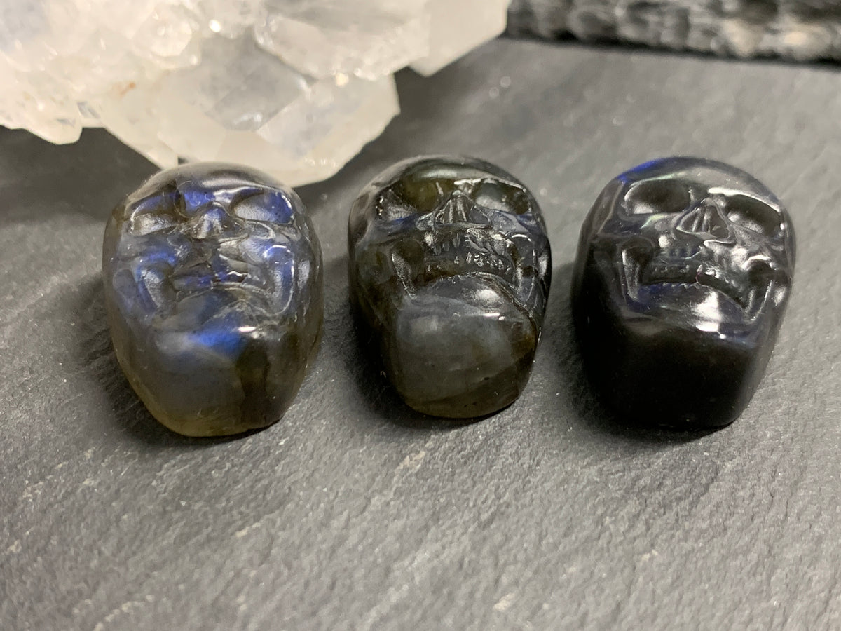 Labradorite Skull Carving 22mm long Blue Flash Crystal Skull, Witchy Jewelry