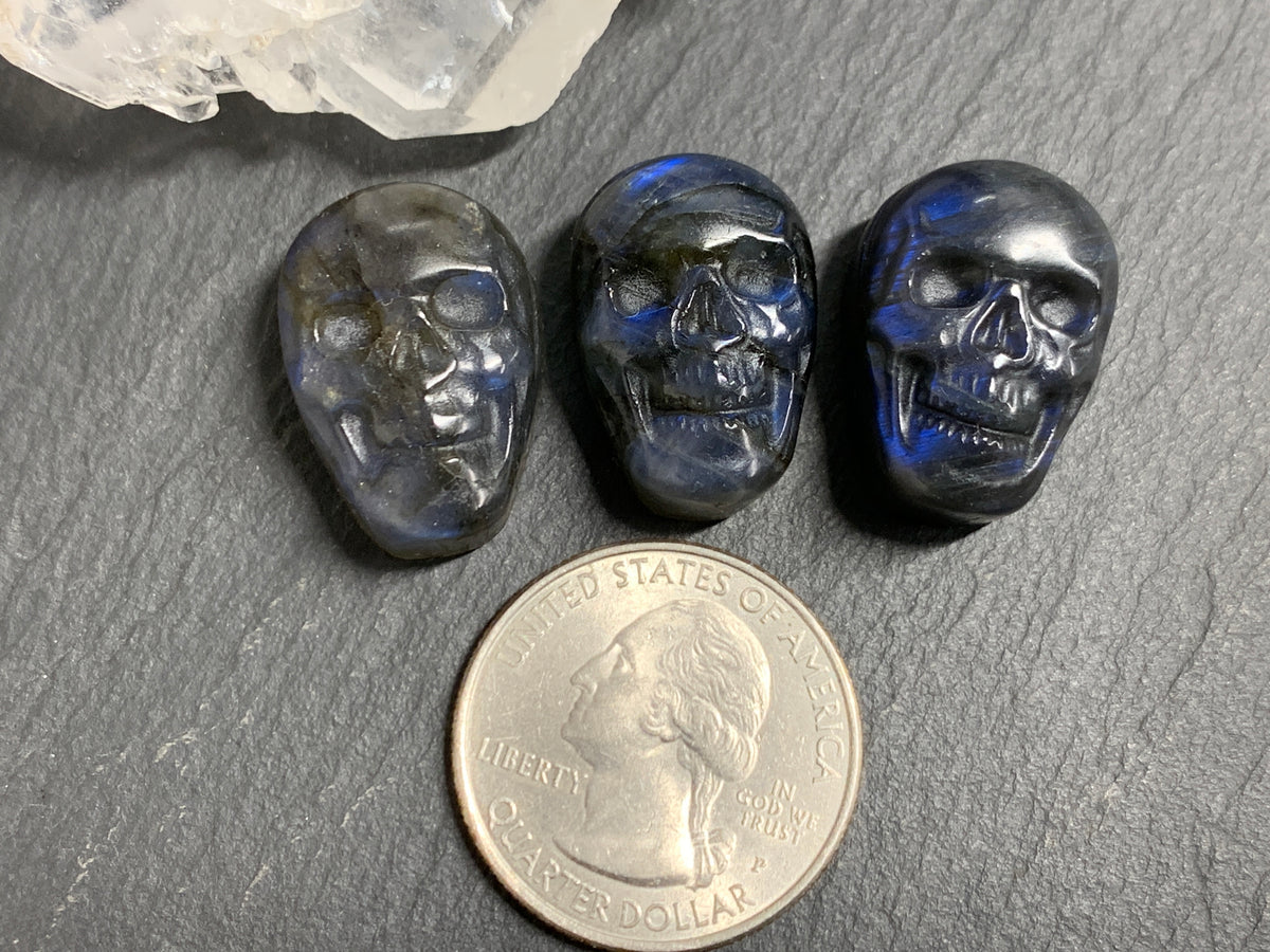 Labradorite Skull Carving 22mm long Blue Flash Crystal Skull, Witchy Jewelry