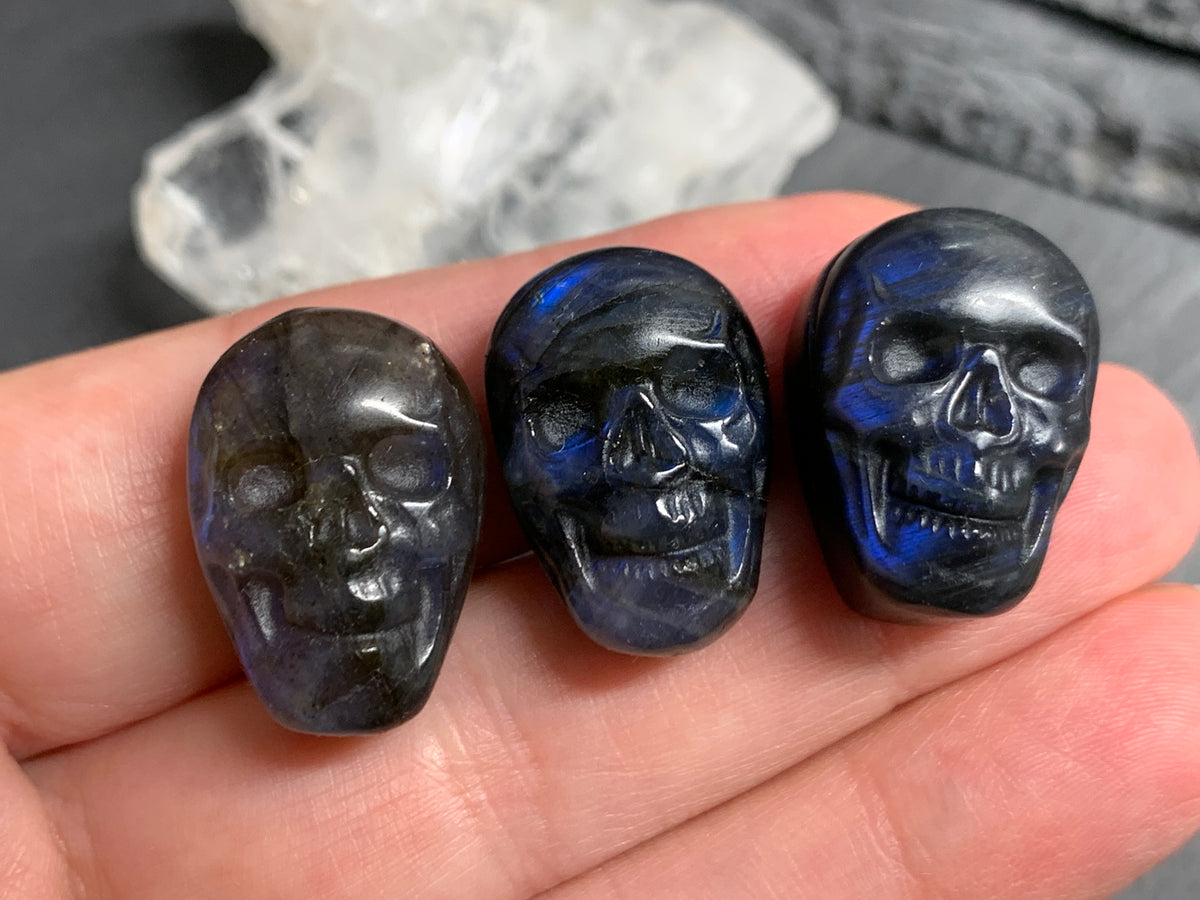 Labradorite Skull Carving 22mm long Blue Flash Crystal Skull, Witchy Jewelry