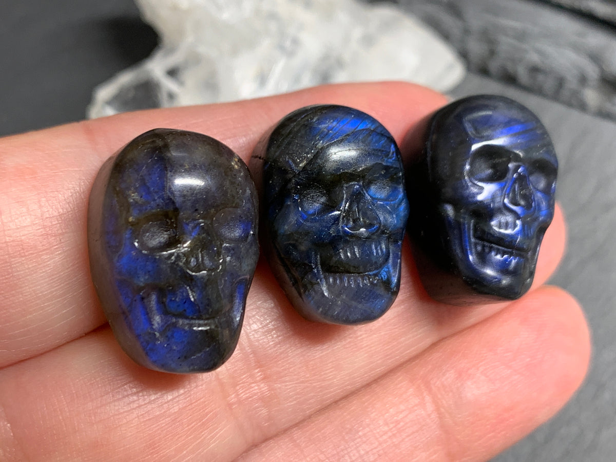 Labradorite Skull Carving 22mm long Blue Flash Crystal Skull, Witchy Jewelry