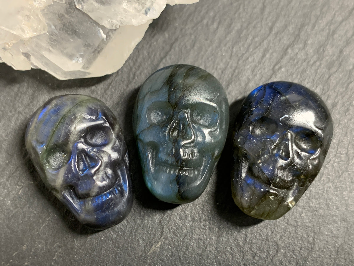 Labradorite Skull Carving 22mm long Blue Flash Crystal Skull, Witchy Jewelry