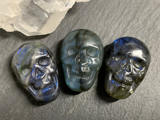 Labradorite Skull Carving 22mm long Blue Flash Crystal Skull, Witchy Jewelry