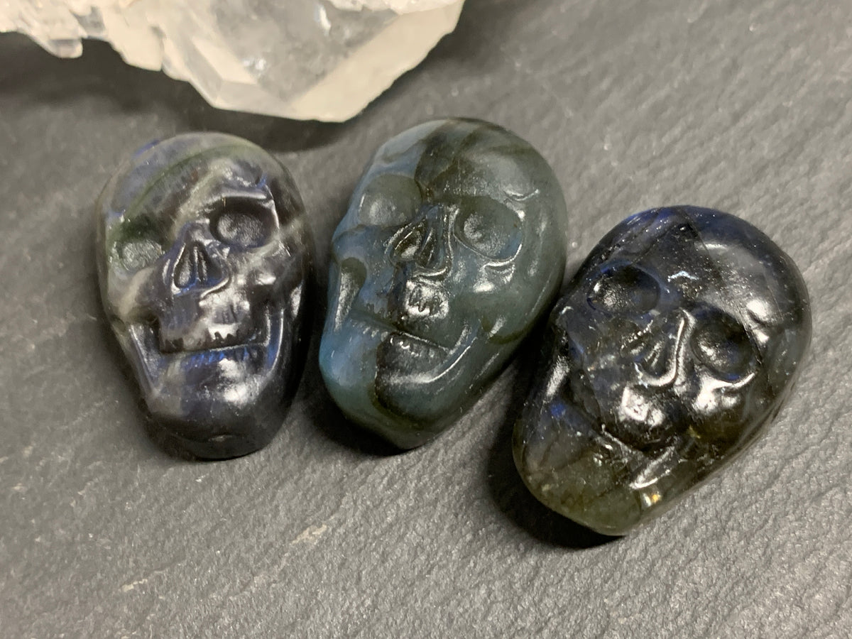 Labradorite Skull Carving 22mm long Blue Flash Crystal Skull, Witchy Jewelry