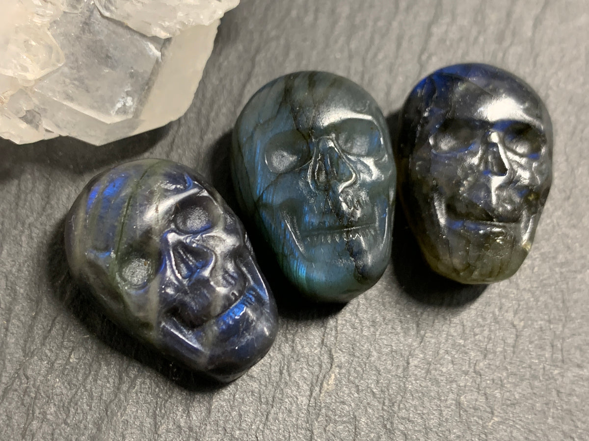 Labradorite Skull Carving 22mm long Blue Flash Crystal Skull, Witchy Jewelry