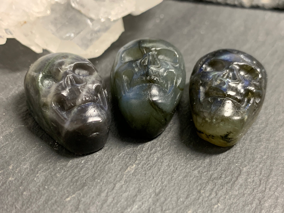 Labradorite Skull Carving 22mm long Blue Flash Crystal Skull, Witchy Jewelry