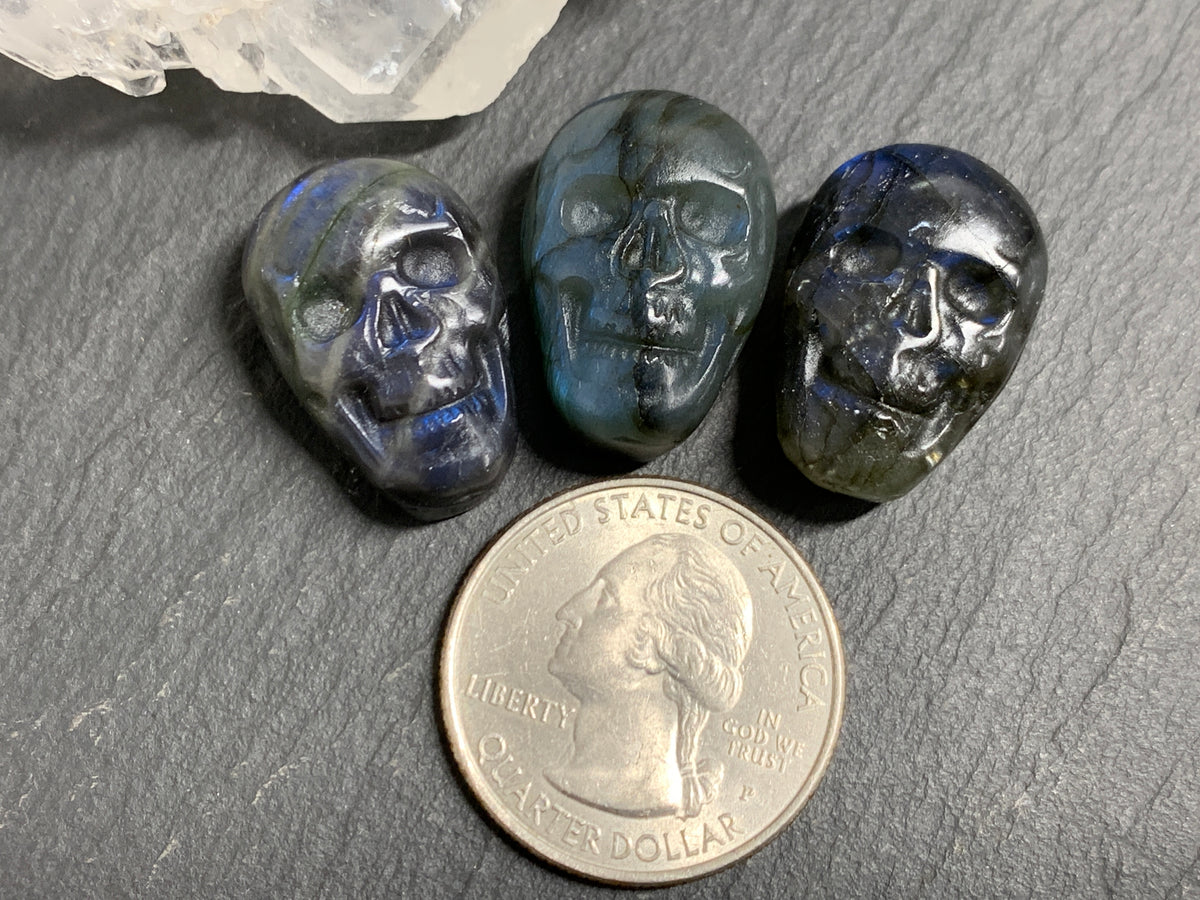 Labradorite Skull Carving 22mm long Blue Flash Crystal Skull, Witchy Jewelry