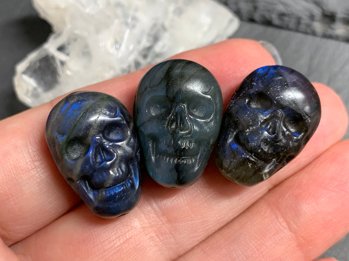 Labradorite Skull Carving 22mm long Blue Flash Crystal Skull, Witchy Jewelry