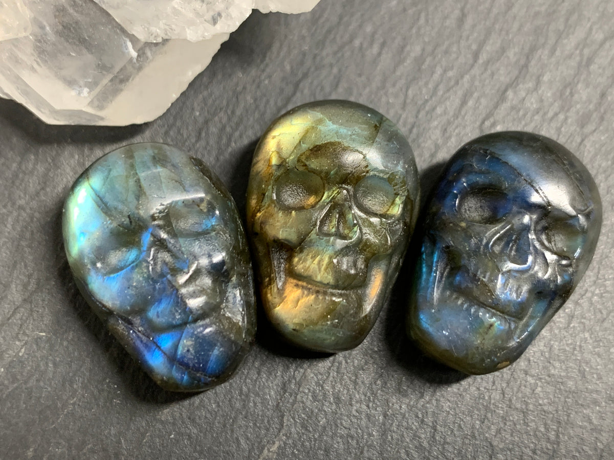 Labradorite Skull Carving 22mm long Blue-Green Flash Crystal Skull, Witchy Jewelry