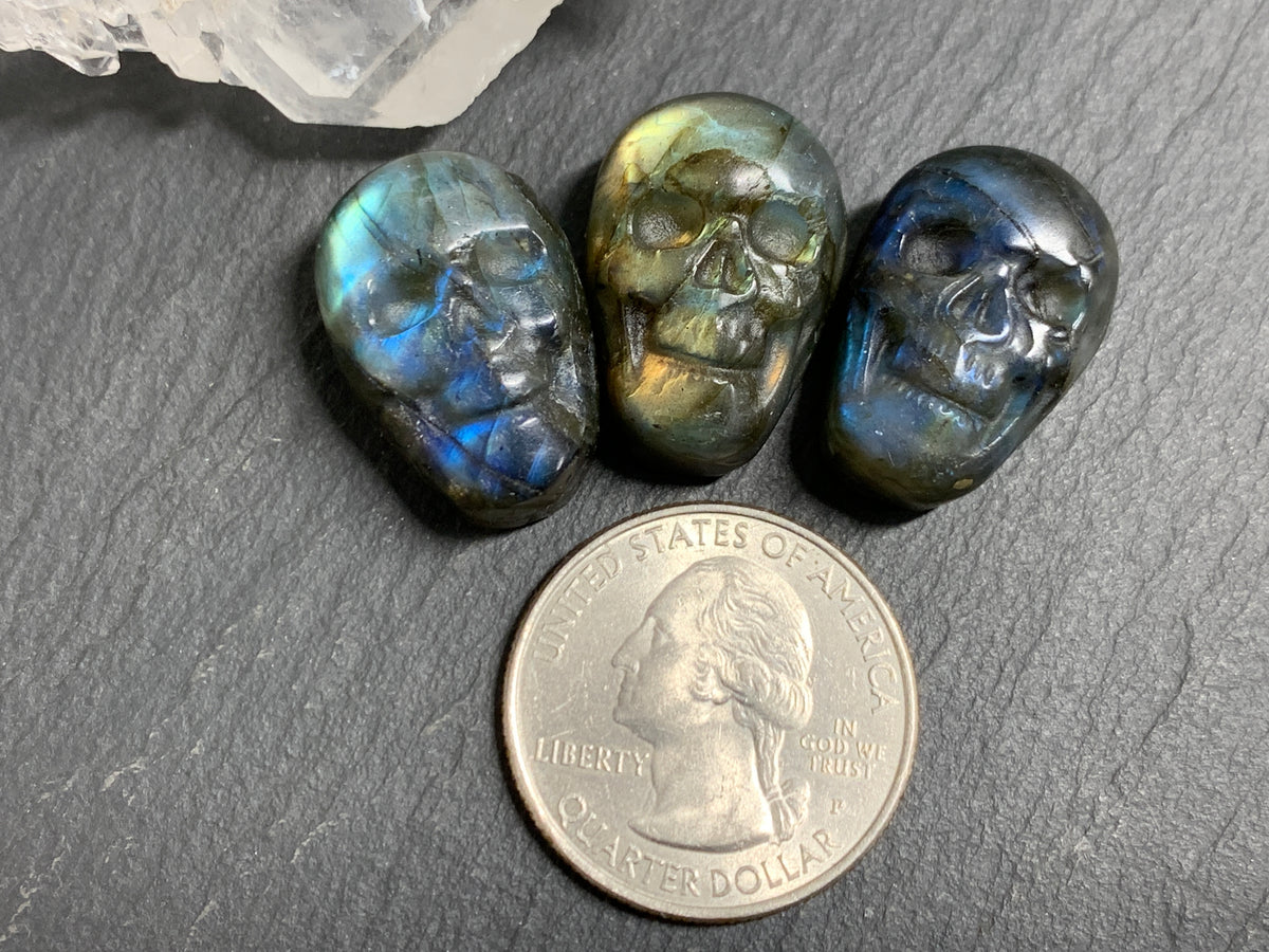 Labradorite Skull Carving 22mm long Blue-Green Flash Crystal Skull, Witchy Jewelry