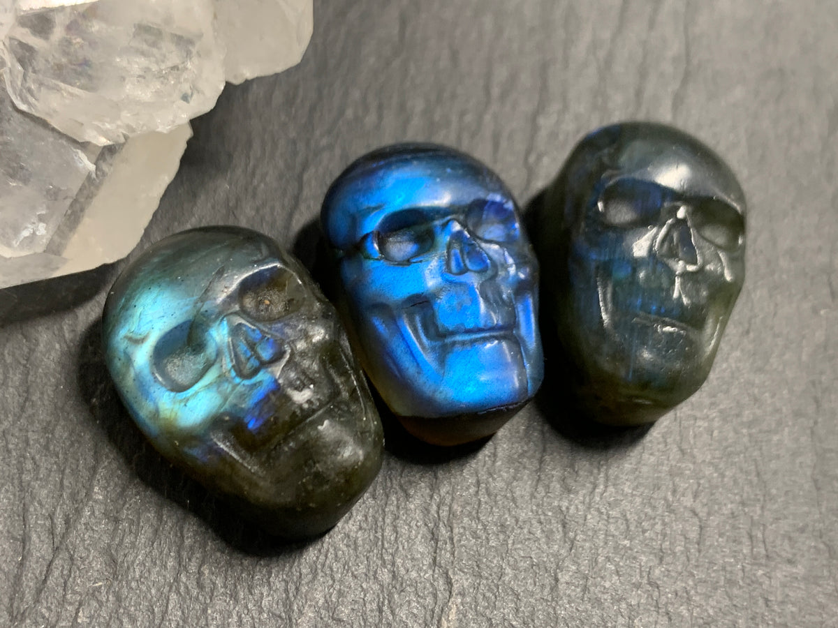 Labradorite Skull Carving 22mm long Blue-Green Flash Crystal Skull, Witchy Jewelry