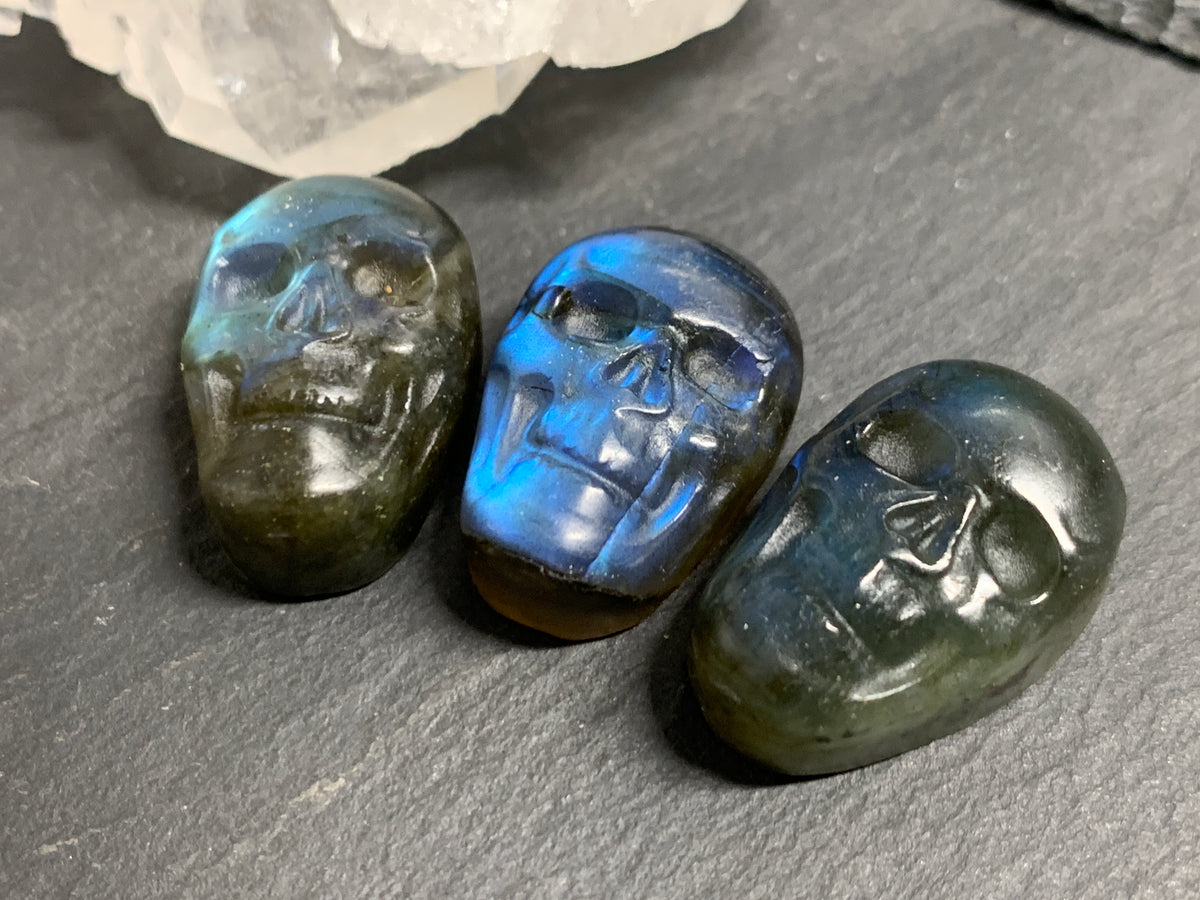 Labradorite Skull Carving 22mm long Blue-Green Flash Crystal Skull, Witchy Jewelry
