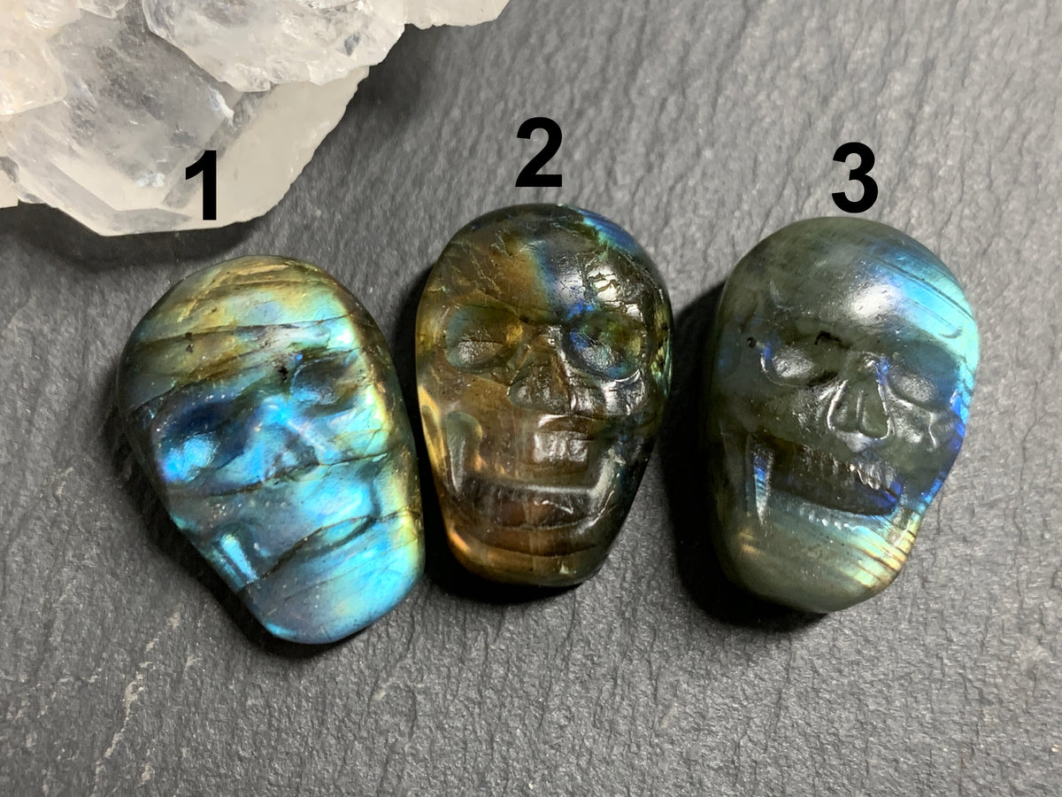 Labradorite Skull Carving 22mm long Blue - Green Flash Crystal Skull, Witchy Jewelry