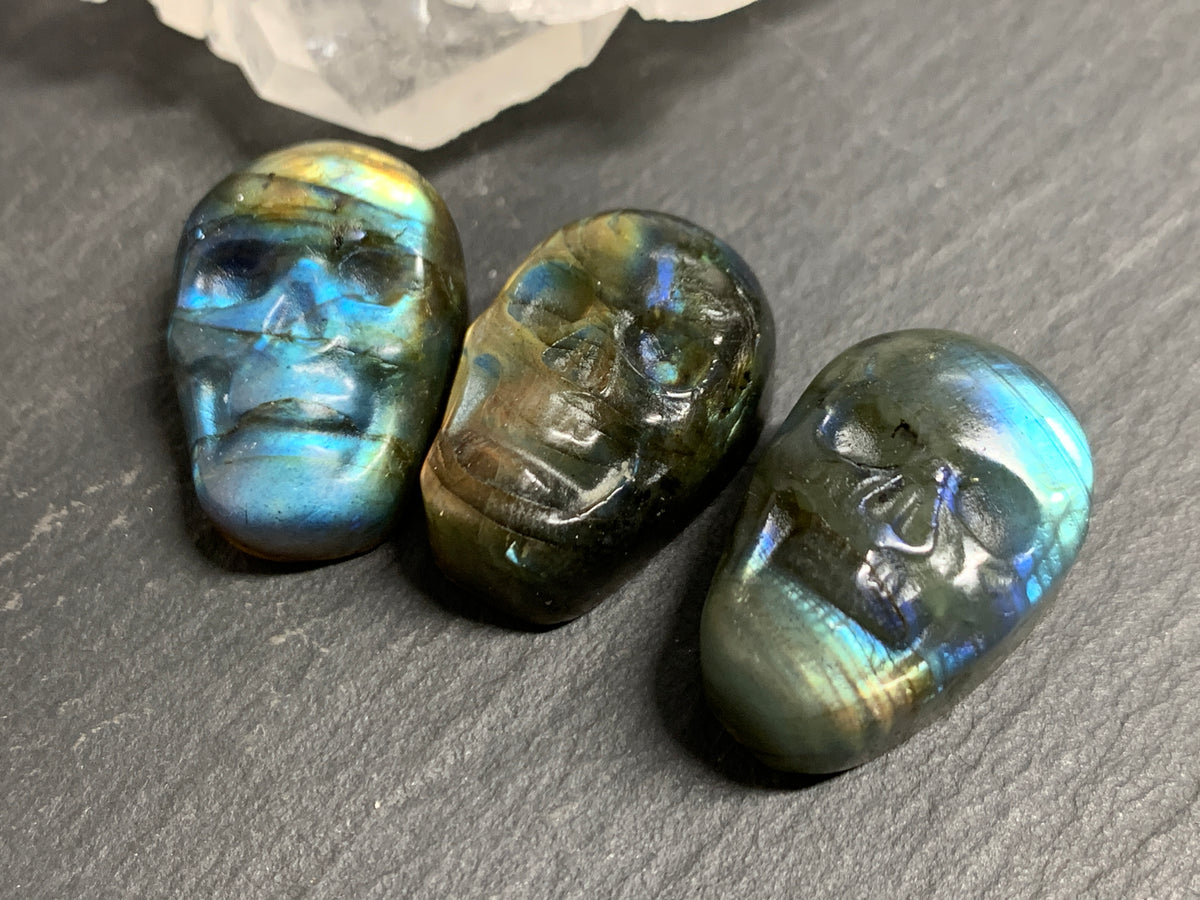 Labradorite Skull Carving 22mm long Blue - Green Flash Crystal Skull, Witchy Jewelry