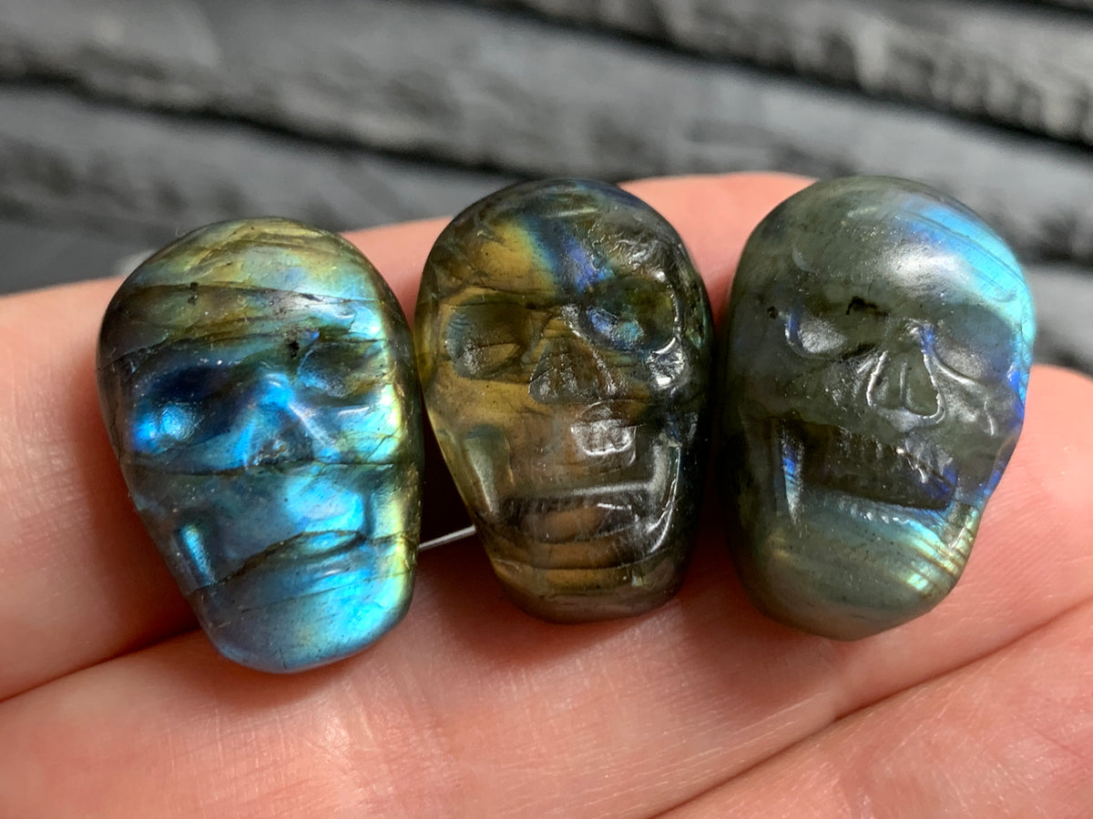 Labradorite Skull Carving 22mm long Blue - Green Flash Crystal Skull, Witchy Jewelry