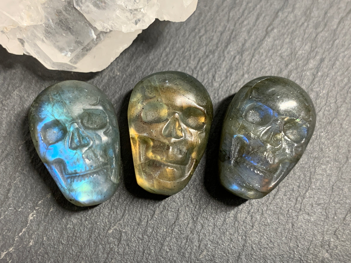 Labradorite Skull Carving 22mm long Blue - Green Flash Crystal Skull, Witchy Jewelry