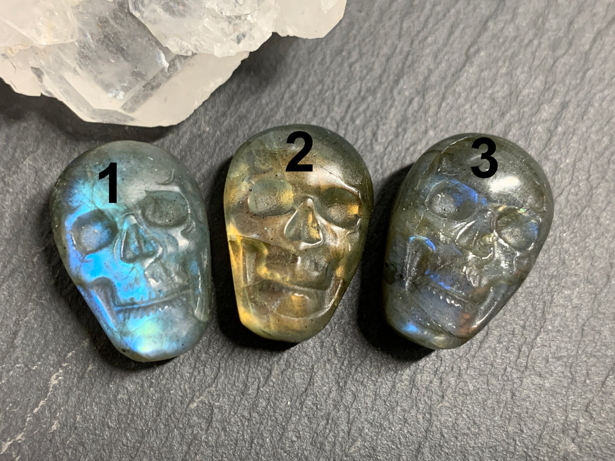 Labradorite Skull Carving 22mm long Blue - Green Flash Crystal Skull, Witchy Jewelry