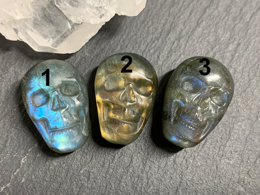 Labradorite Skull Carving 22mm long Blue - Green Flash Crystal Skull, Witchy Jewelry