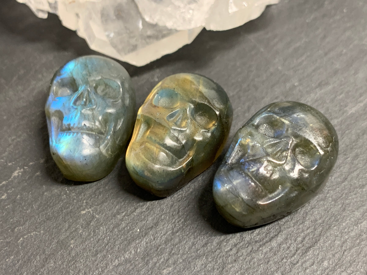 Labradorite Skull Carving 22mm long Blue - Green Flash Crystal Skull, Witchy Jewelry