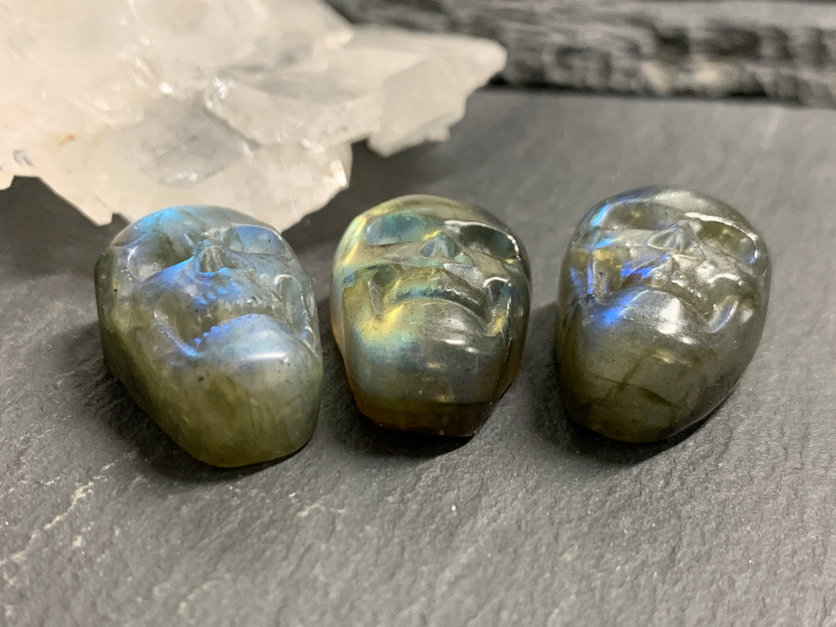 Labradorite Skull Carving 22mm long Blue - Green Flash Crystal Skull, Witchy Jewelry