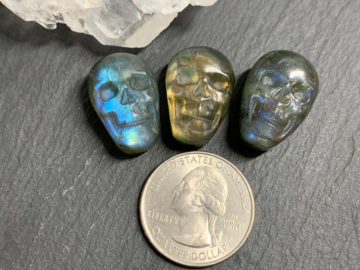 Labradorite Skull Carving 22mm long Blue - Green Flash Crystal Skull, Witchy Jewelry