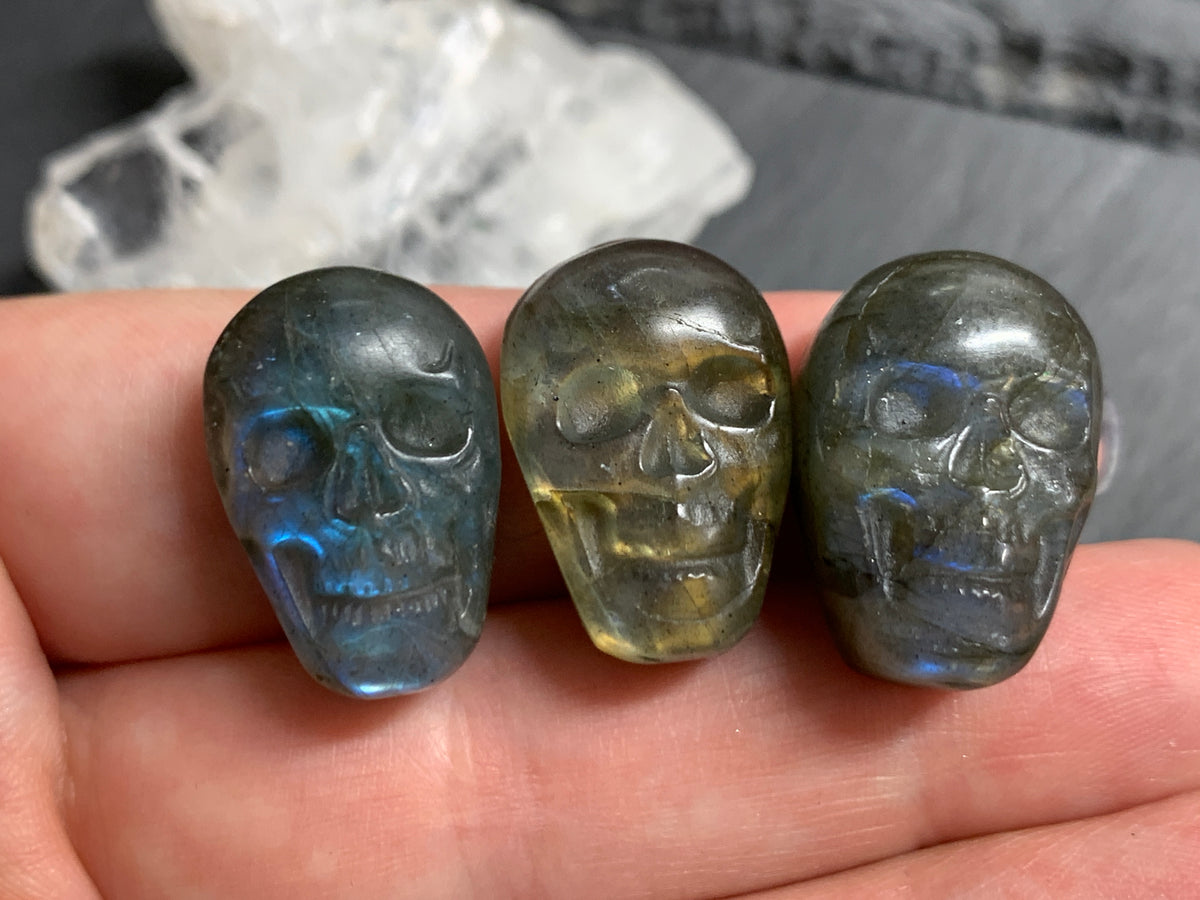 Labradorite Skull Carving 22mm long Blue - Green Flash Crystal Skull, Witchy Jewelry
