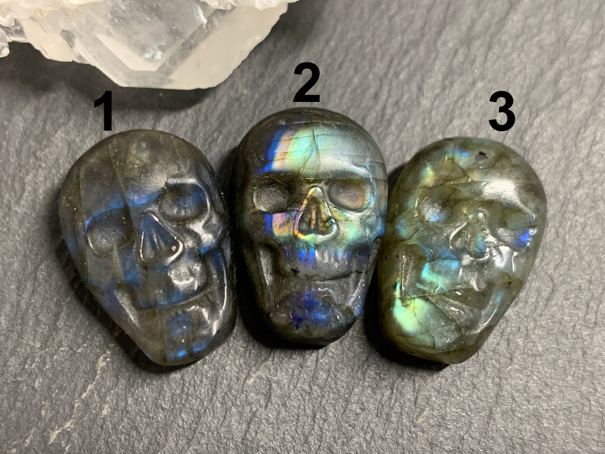 Labradorite Skull Carving 22mm long Blue - Green Flash Crystal Skull, Witchy Jewelry
