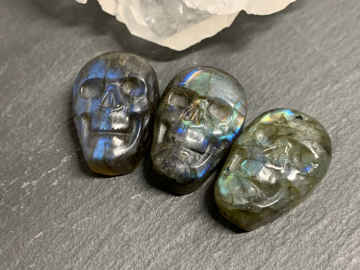 Labradorite Skull Carving 22mm long Blue - Green Flash Crystal Skull, Witchy Jewelry