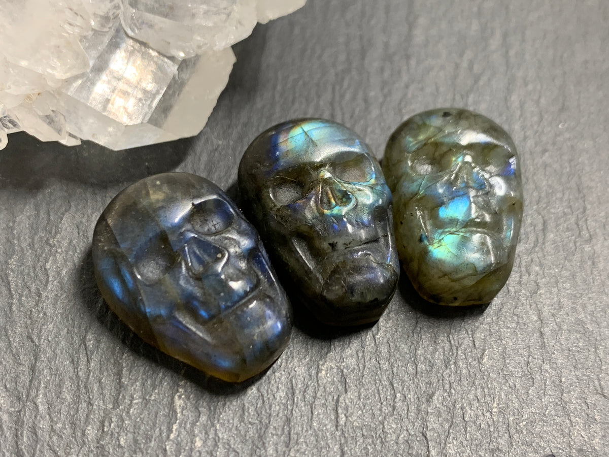 Labradorite Skull Carving 22mm long Blue - Green Flash Crystal Skull, Witchy Jewelry