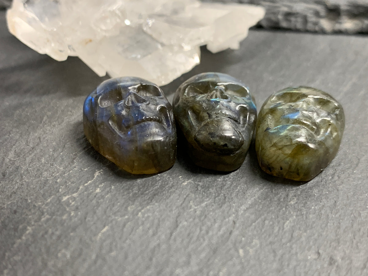 Labradorite Skull Carving 22mm long Blue - Green Flash Crystal Skull, Witchy Jewelry