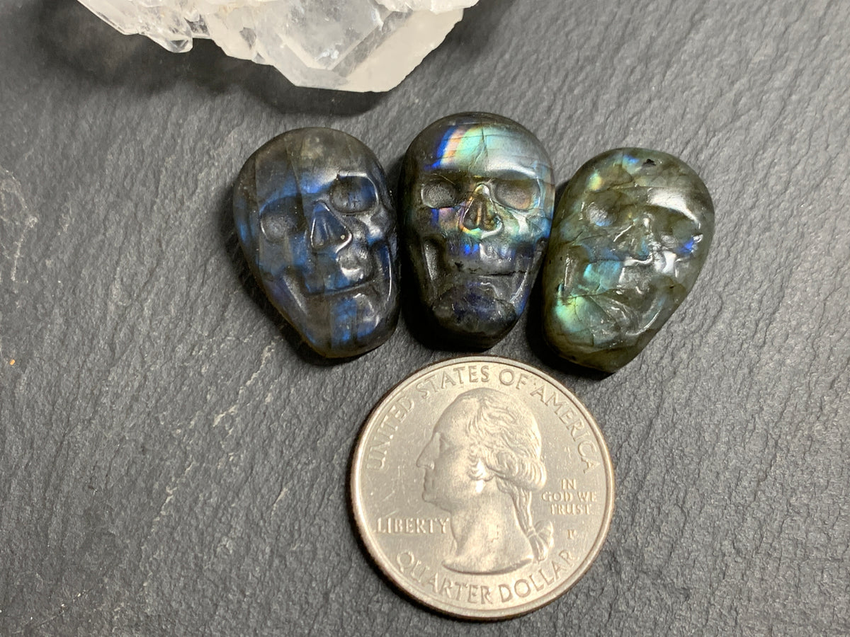 Labradorite Skull Carving 22mm long Blue - Green Flash Crystal Skull, Witchy Jewelry
