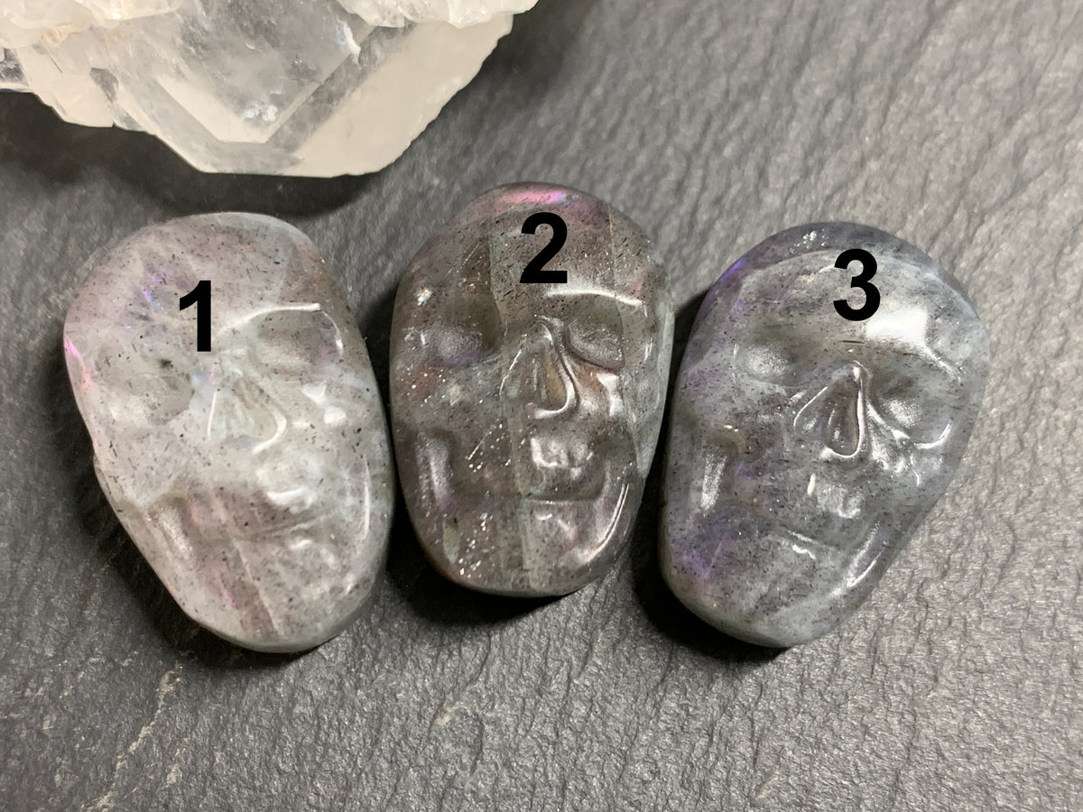 Labradorite Skull Carving 22mm long Blue - Green Flash Crystal Skull, Witchy Jewelry