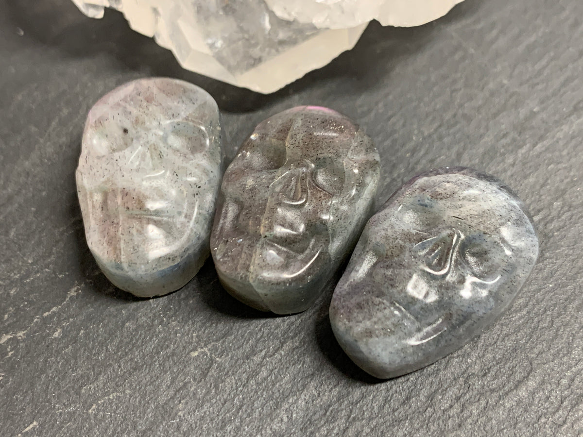 Labradorite Skull Carving 22mm long Blue - Green Flash Crystal Skull, Witchy Jewelry