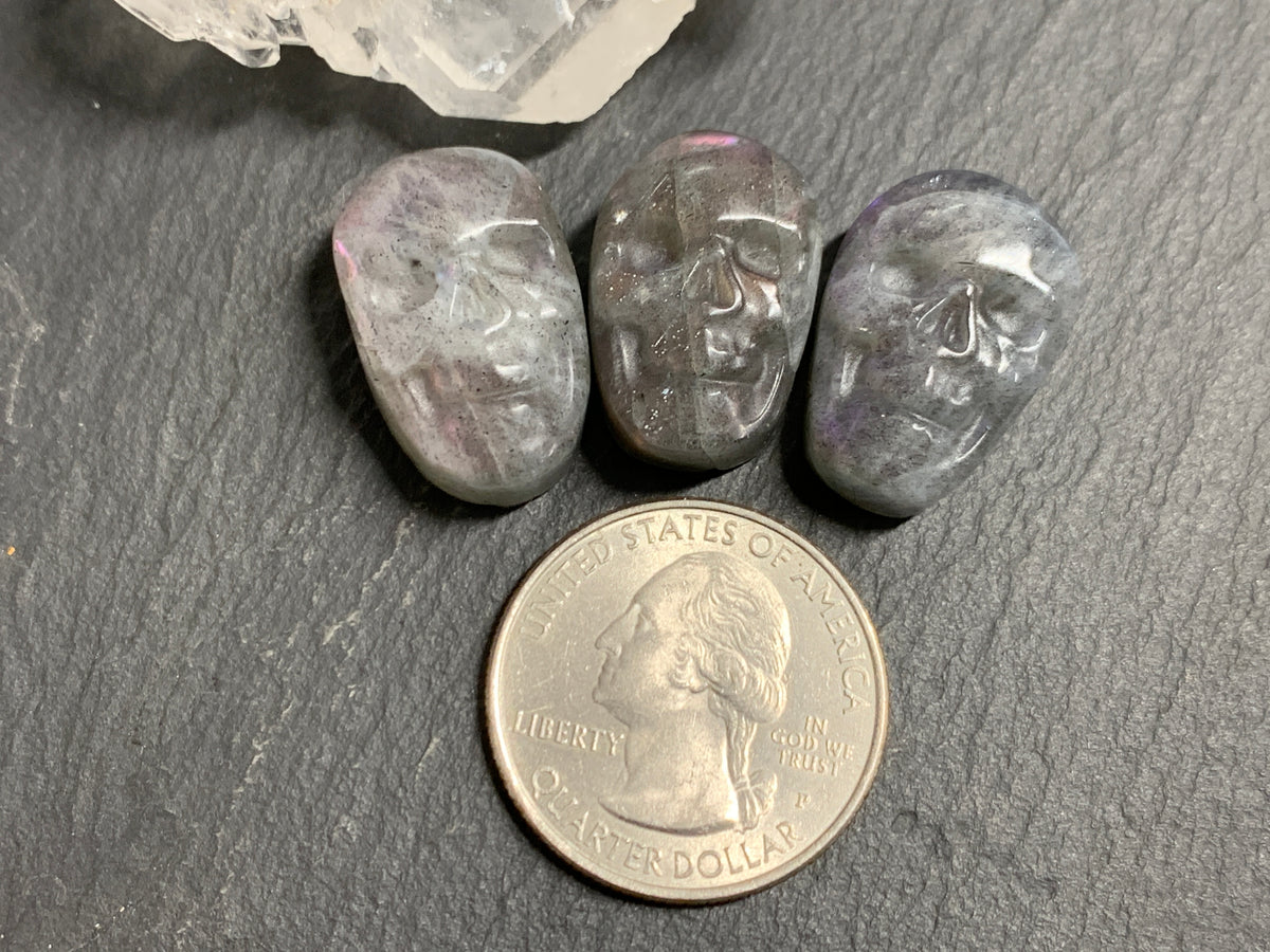 Labradorite Skull Carving 22mm long Blue - Green Flash Crystal Skull, Witchy Jewelry