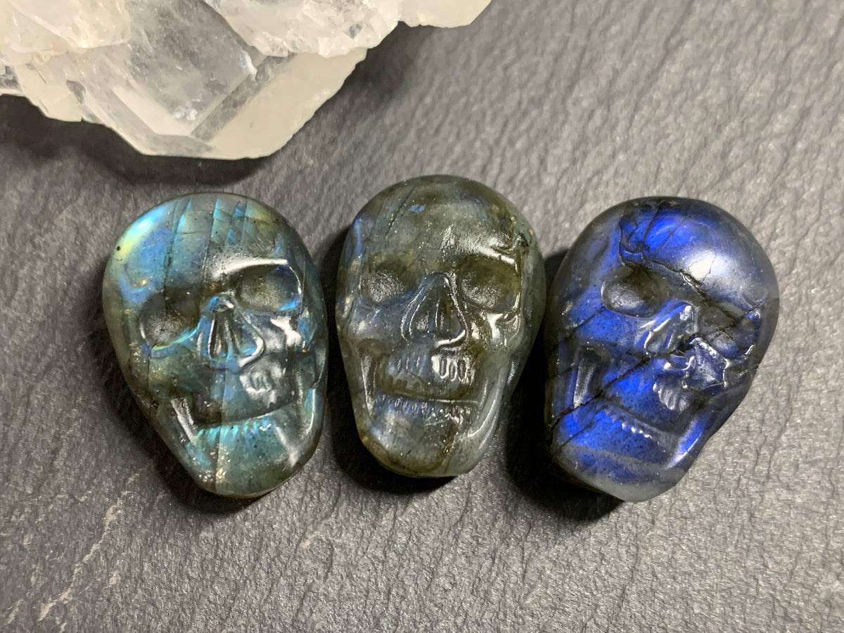 Labradorite Skull Carving 22mm long Blue - Green Flash Crystal Skull, Witchy Jewelry