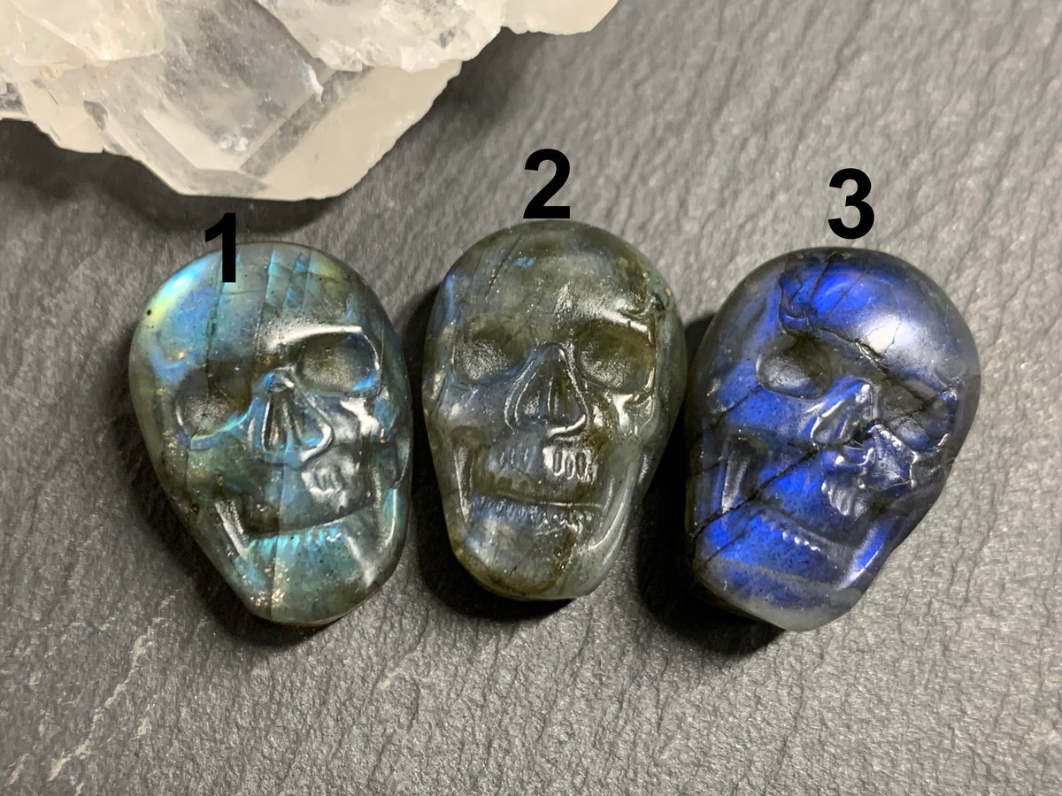 Labradorite Skull Carving 22mm long Blue - Green Flash Crystal Skull, Witchy Jewelry