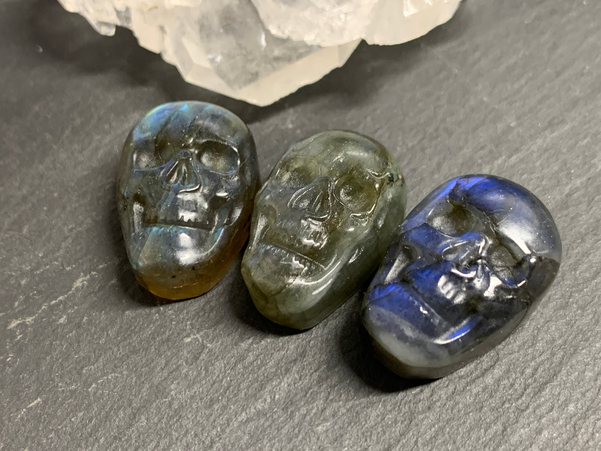 Labradorite Skull Carving 22mm long Blue - Green Flash Crystal Skull, Witchy Jewelry