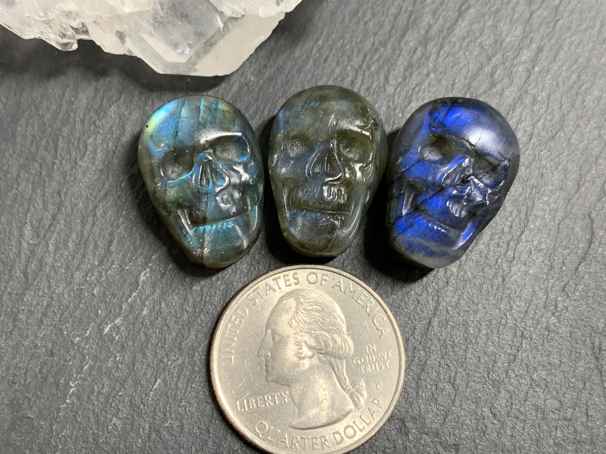 Labradorite Skull Carving 22mm long Blue - Green Flash Crystal Skull, Witchy Jewelry