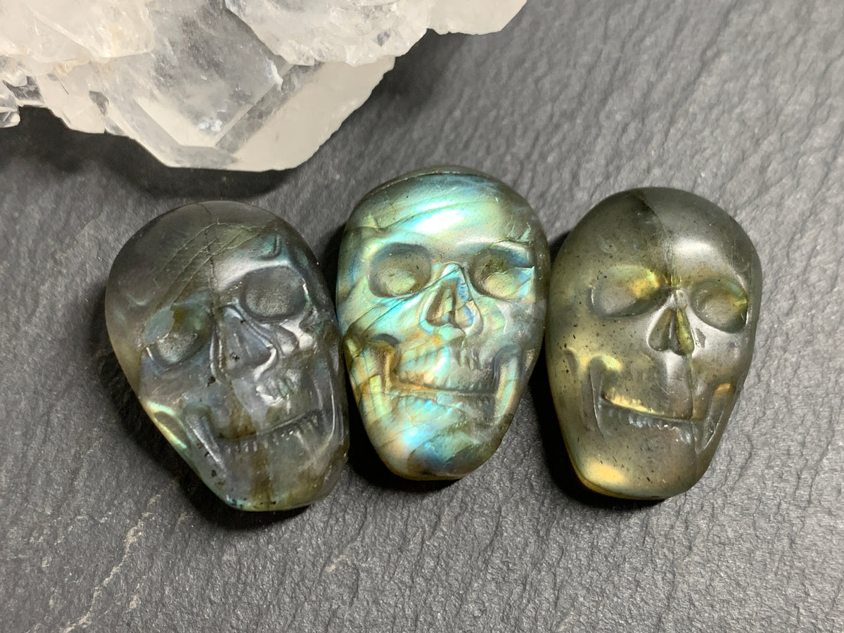 Labradorite Skull Carving 22mm long Blue - Green Flash Crystal Skull, Witchy Jewelry