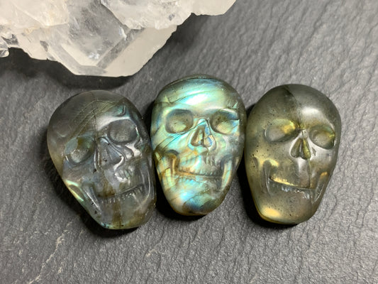 Labradorite Skull Carving 22mm long Blue - Green Flash Crystal Skull, Witchy Jewelry